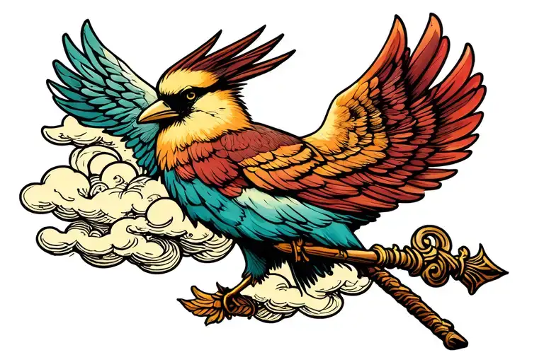 Bird Of Hermes Staff With Clouds