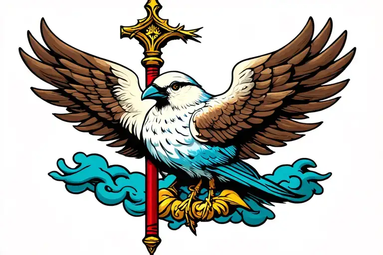 Bird Of Hermes Staff With Clouds