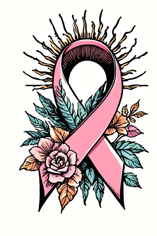 Sunrise And Breast Cancer Ribbon Symbolizing Transformation