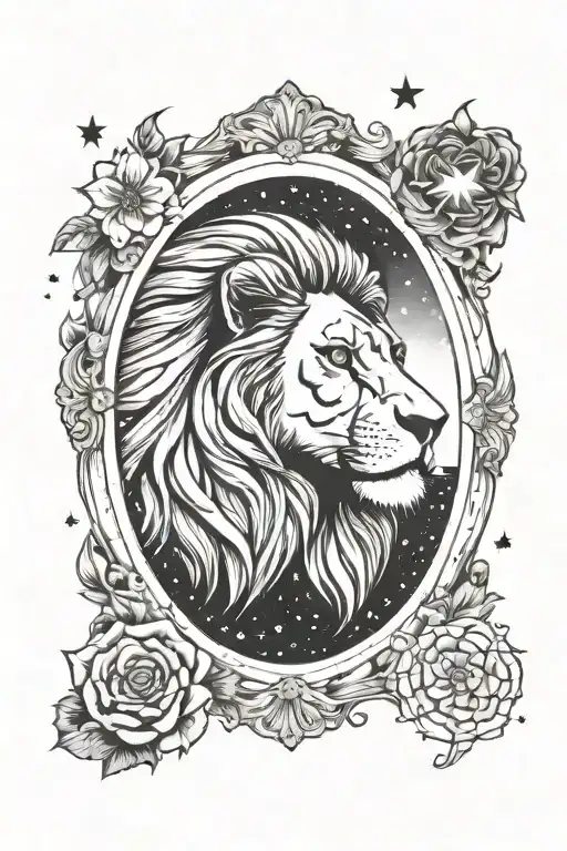 Lion King Inside A Mirror With The Starry Sky