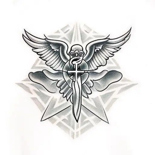 Christian Cross With Demonic Wings