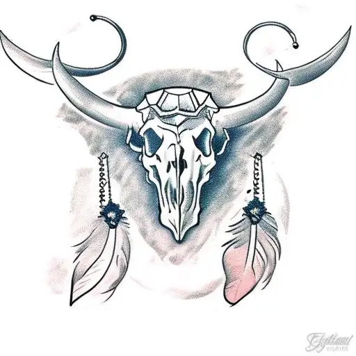 Bull Skull With Feathers