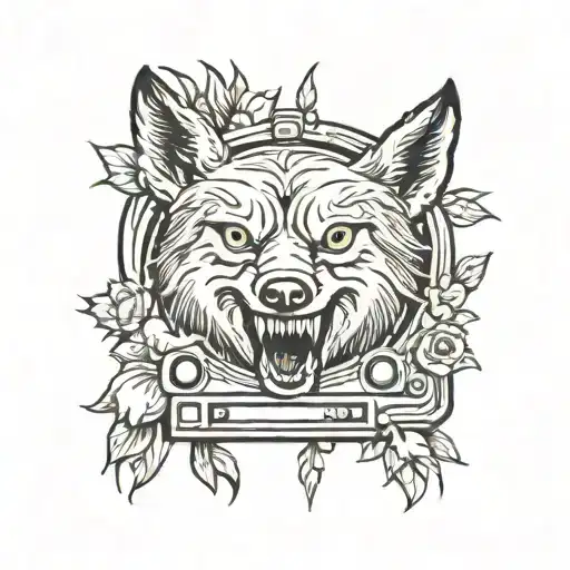 Old Tv Screen Showing A Wolf