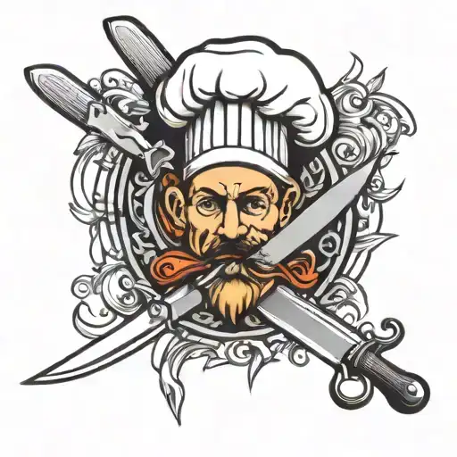 Chef Tattoo Design Featuring Knives Crossed