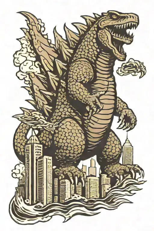 Godzilla Towering Over Skyscrapers