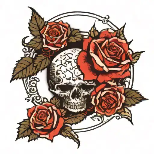 Moon Surrounded By Thorns And Roses And A Crown