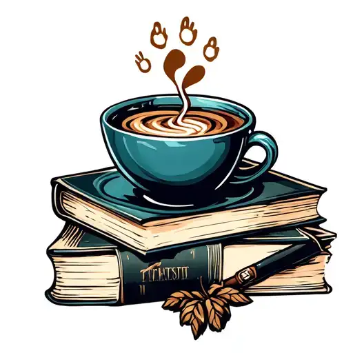 Books With A Cup Of Coffee And A Cat Paw Print