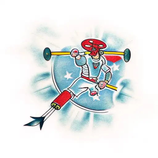 A Traditional Tattoo Of A Foosball Player With The Orion Constellation As The Background