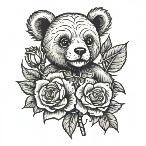 Teddy Bear And Roses Growing