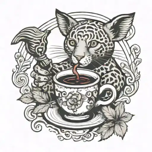 Animal Pouring Wine Into A Coffee Cup Surrounded
