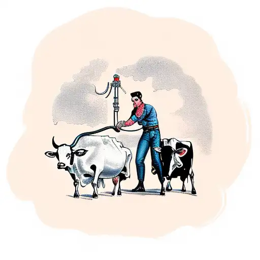 Guy Milking A Cow With His Hands In His Pants