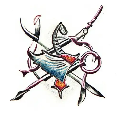 A Traditional Tattoo Design Showcasing A Fishing Hook With A Breast Cancer Ribbon Looped Through It