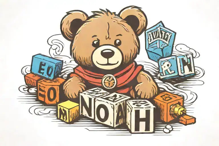 Toy Blocks With The Name Noah Inside With A Toy Bear Next To It