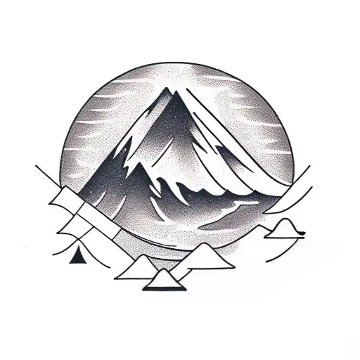 A Mountain Range Silhouette With A Sailboat Sailing Through It