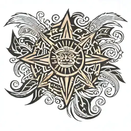 Filipino Tribal Patterns And Sun And Ocean Waves