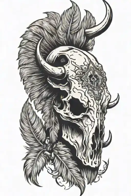 Bison Skull With Feather