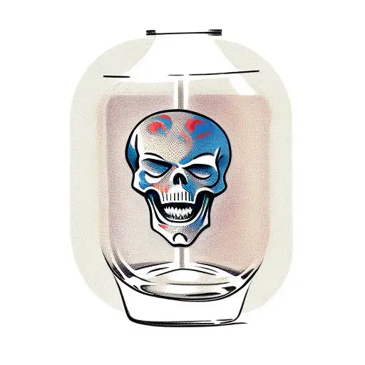 Skeleton Sitting In A Cage With A Bottle Of Whiskey In Its Hand