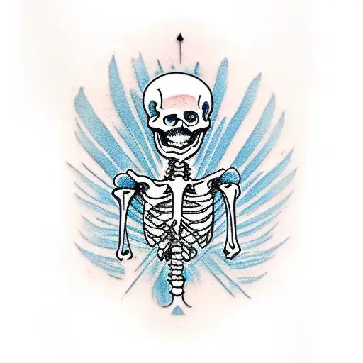 Skeleton On One Knee With A Parakeet Sitting On It's Finger