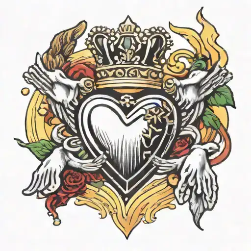 Claddagh With Rosary Around The Hands Holding The Heart On Fire