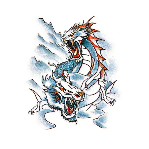 Dragon And Tiger Fighting On A Mountain