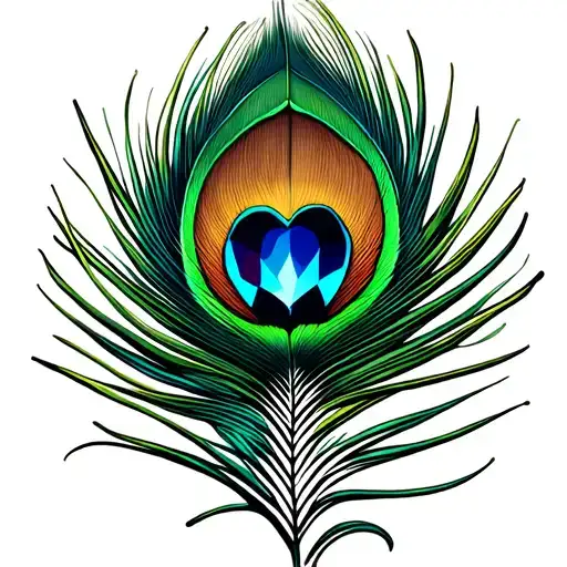 Abstract Peacock Feather With Heart Shaped Gem In The Feather