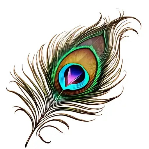 Abstract Peacock Feather With Heart Shaped Gem In The Feather With Swirly Filigree
