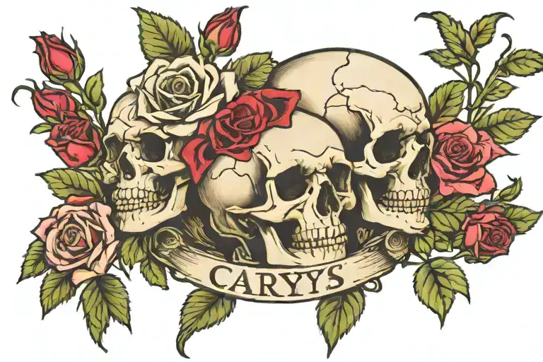 Skull And Roses Intertwined With The Name Carys