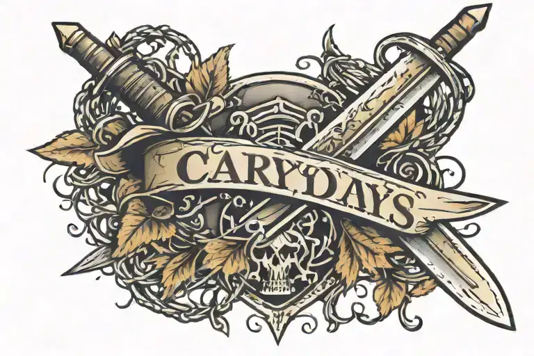 Sword Wrapped In Barbed Wire With The Name Carys Down The Blade