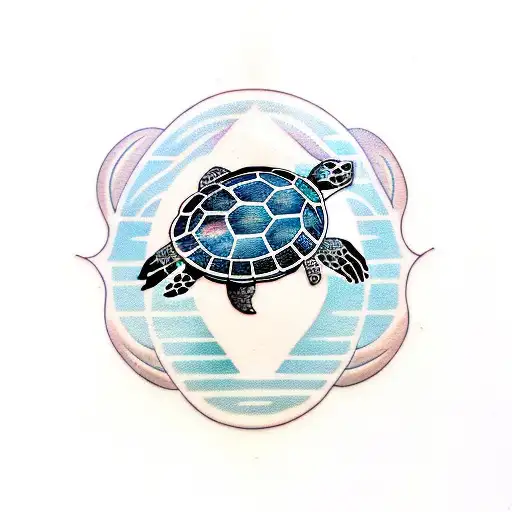 Sea Turtle With Tribal Designs On The Shell And Real Head And Flippers