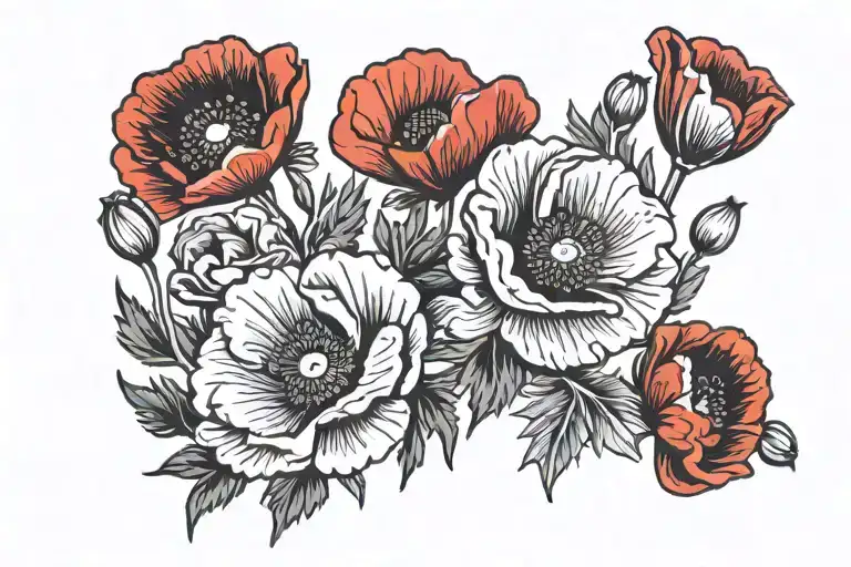 Multiple Poppy Flowers In Black And Red Color