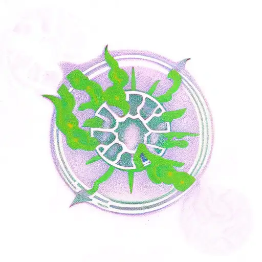 Green Carnations In The Shape Of A Radioactive Hazard Sign With Vines As The Circle Around It