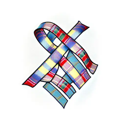 Cancer Ribbon With Scottish Tartan Pattern