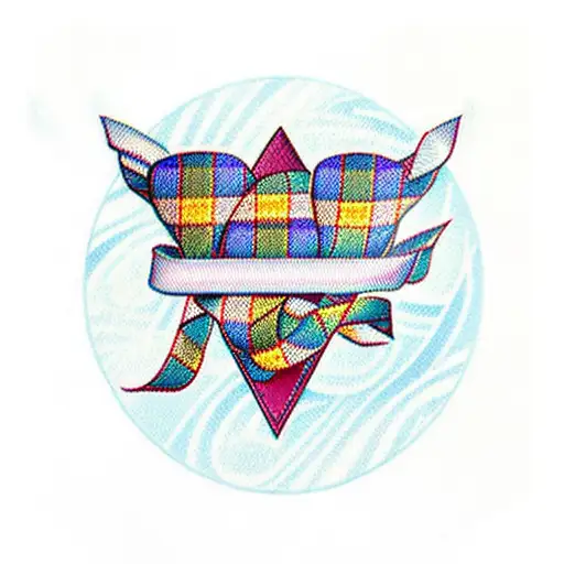 Cancer Ribbon Filled With Tartan Pattern