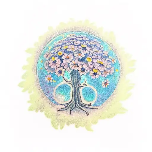 A Tree Of Life Incorporating A Daisy Or Multiple