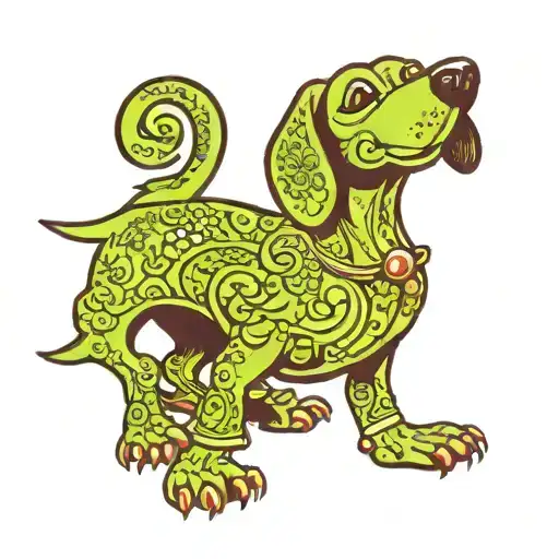 Lime Green Cartoon Wiener Dog Full Body