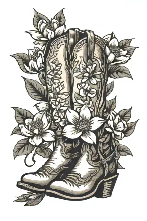 Cowboy Boots With Magnolia Flowers Coming