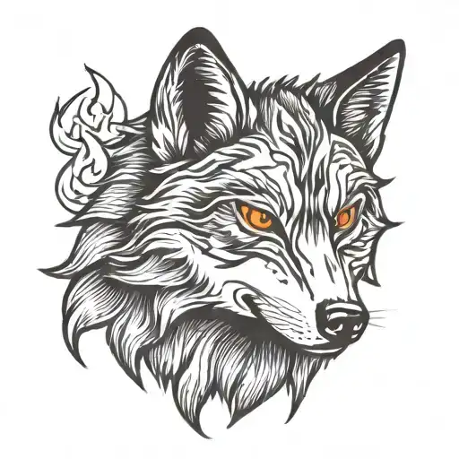 Wolf's Head With Fire In Its Fur