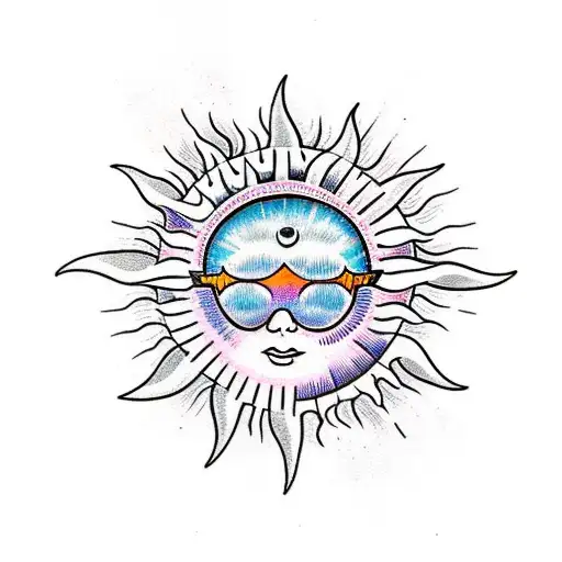 Sun With Glasses And A Third Eye In Its Forhead