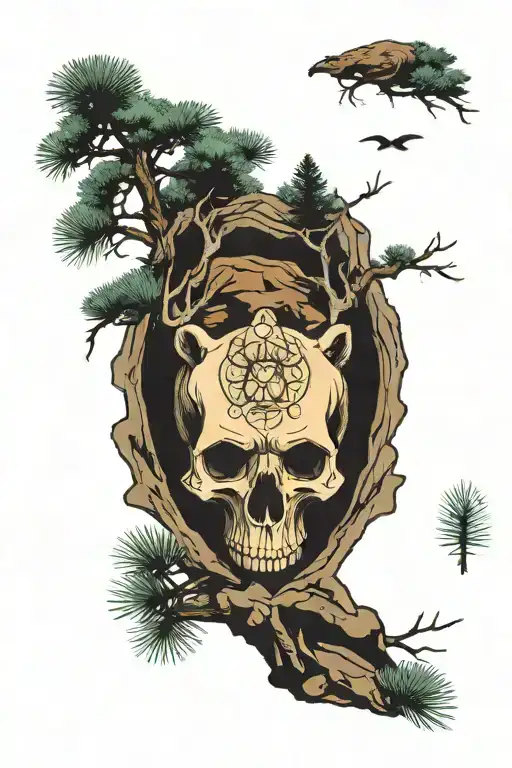 Bear Skull Surrounded By Pine Trees And Rocks