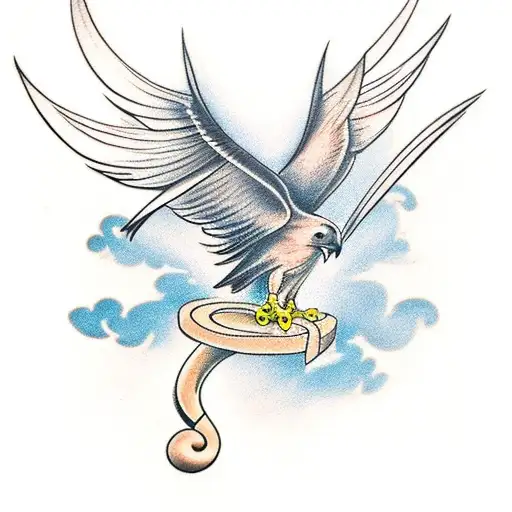 A Minimalist Tattoo Of A Hawk Perched On A Musical Note