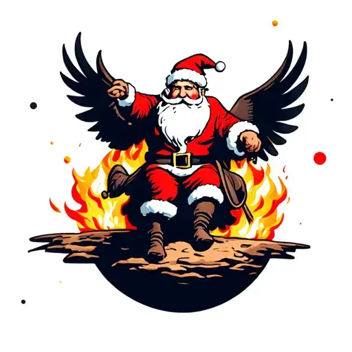 Santa Claus Riding On A Fire Dove On Mars Background