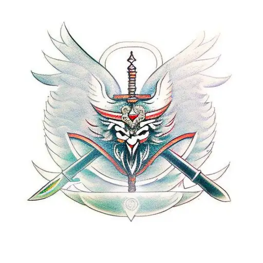 Garuda And Warrior Facing Battle With Sword In A Battle And With The Japanese Background