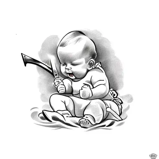 A Baby With Swords In His Back Crawls