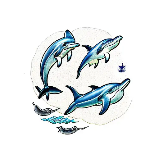 Dolphin Shark Whale Swimming Together