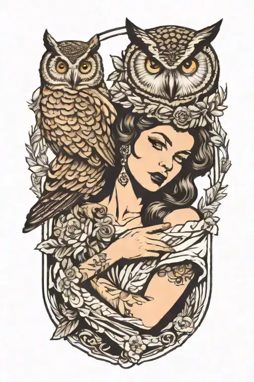 Woman And Owl Perched