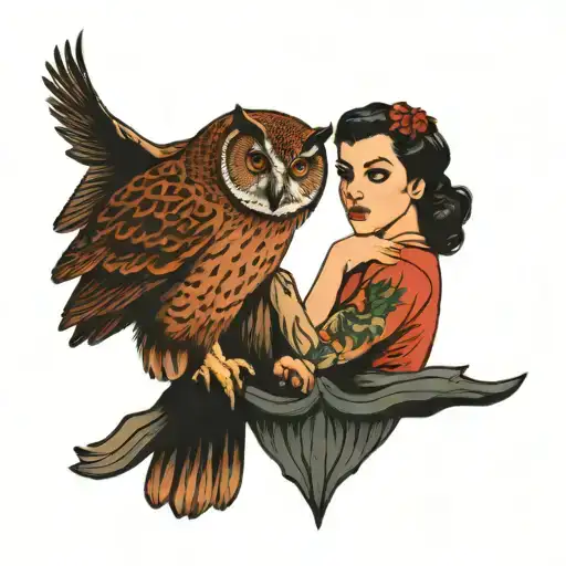 Woman And Owl Perched