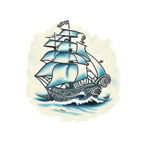 Pirate Ship Sailing The Ocean