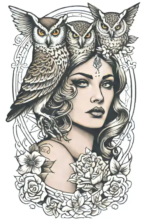 Woman And Owl Holding