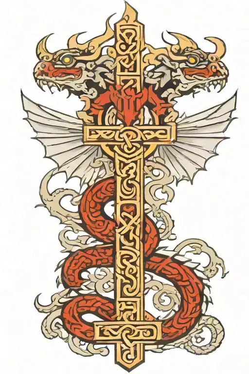 Aztec Dragon Wrapping Around Cross