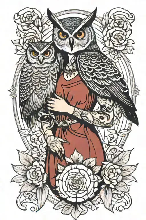 Woman And Owl Holding